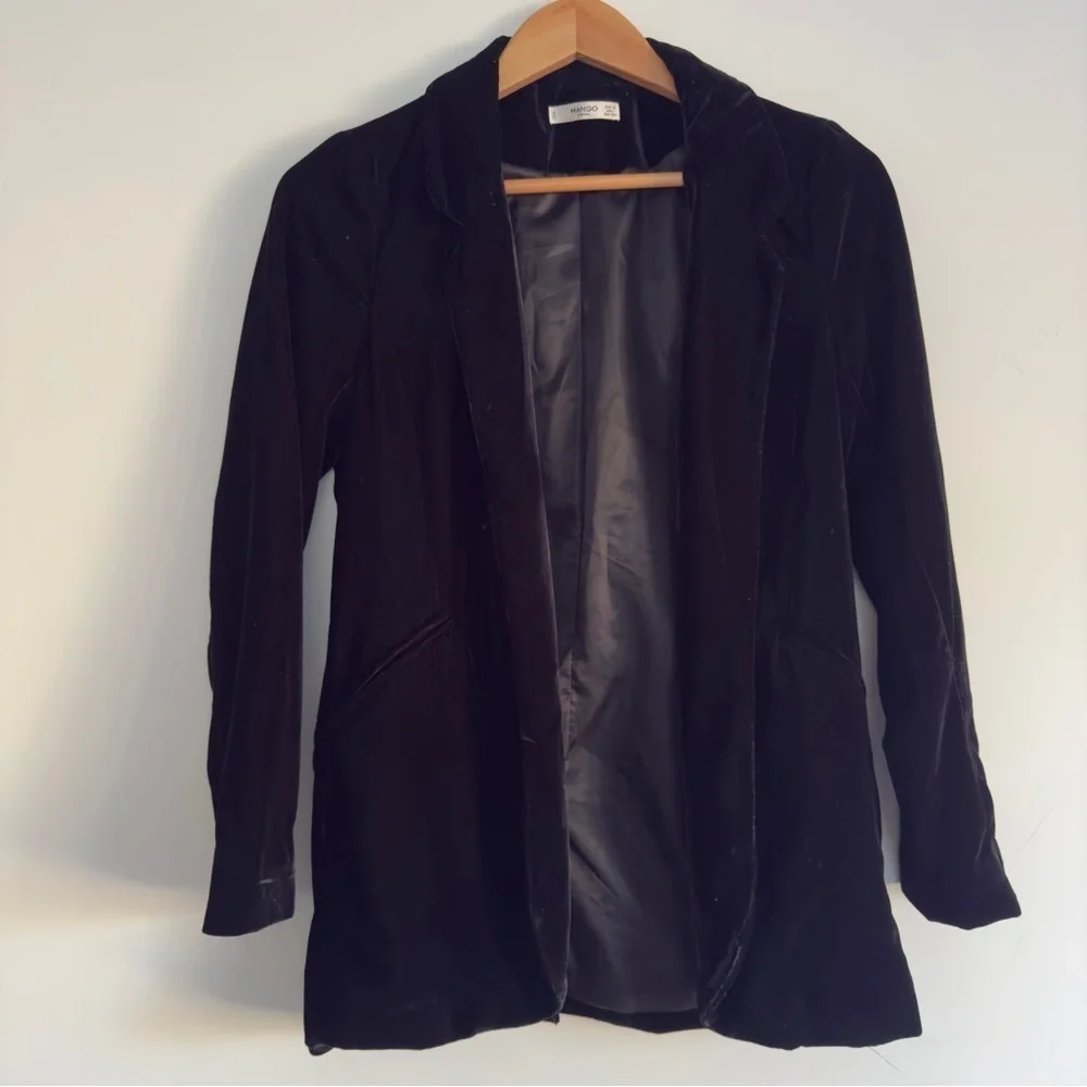 Mango Black Velvet Blazer Size: 2